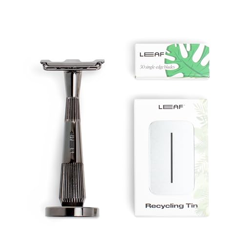 Leaf Shave Thorn Razor Set - Ultra-Close Shave, Blade Recycling Tin, 50 Blade Refills