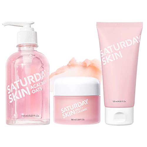 Saturday Skin Facial Cleansing Kit - Makeup Remover & Gentle Gel Cleanser, Hypoallergenic - 3 Items
