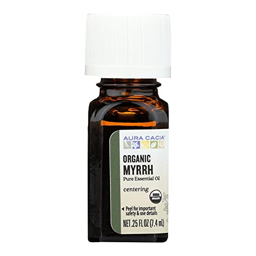 Aura Cacia Organic Myrrh Essential Oil - Pure Aroma for Skin, Hair & Massage - 0.25 fl. oz.