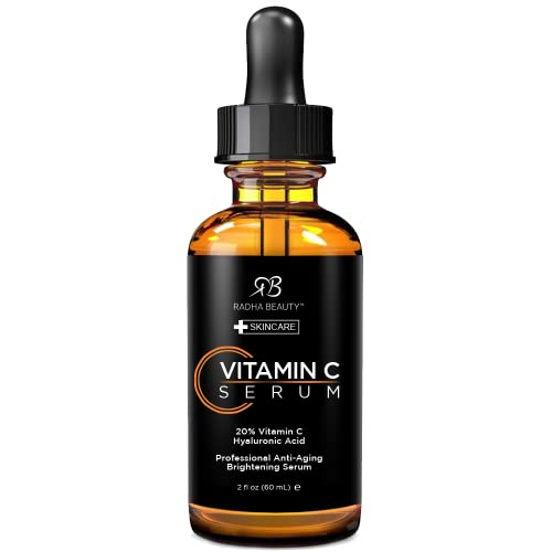Radha Beauty Face Serum - Anti-Aging with Vitamins C & E, Hyaluronic Acid, 2oz