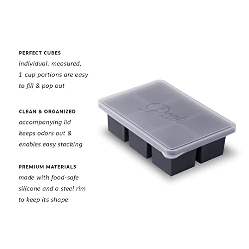 W&P Cup Cubes Food Storage Container - Perfect 1-Cup Portions, Labeling Lid - Charcoal