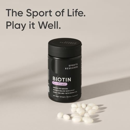 Sports Research Vegan Biotin 5000mcg - Supports Healthier Hair & Skin, Non-GMO - 120 Softgels