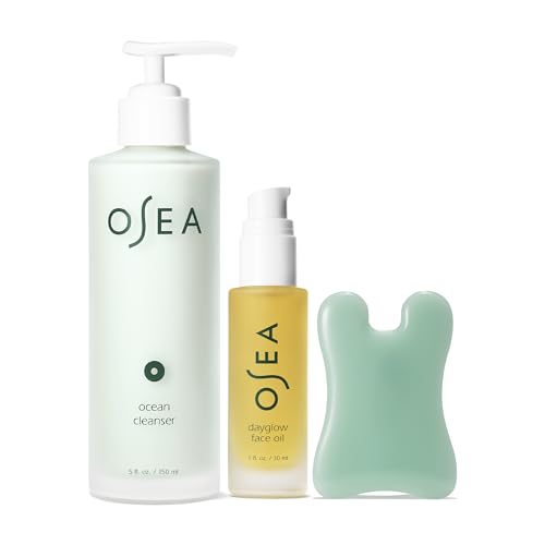 OSEA Skin Care Set - Nourishing Ocean Cleanser, Illuminating Face Oil, Gua Sha Tool - 7oz