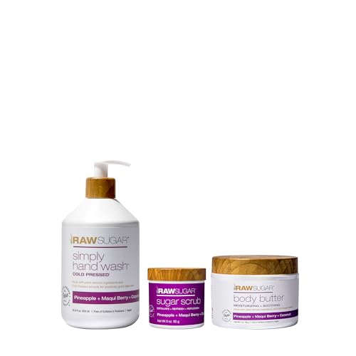 Raw Sugar Body Care Set - Hydrating Hand Soap, Scrub & Butter for Dry Skin - 3pc