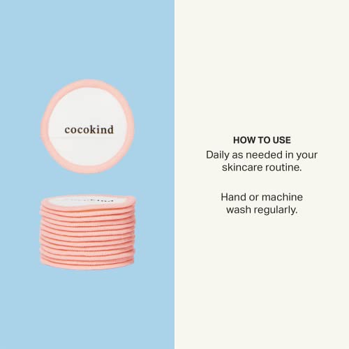 Cocokind Reusable Cotton Rounds - Gentle Makeup Remover, Bamboo & Cotton, 14 Pads with Bag