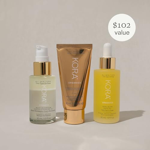 KORA Organics Skin Care Set - Nourishing Noni Glow Oil, Turmeric Mask, Cleansing Oil - 3 Items