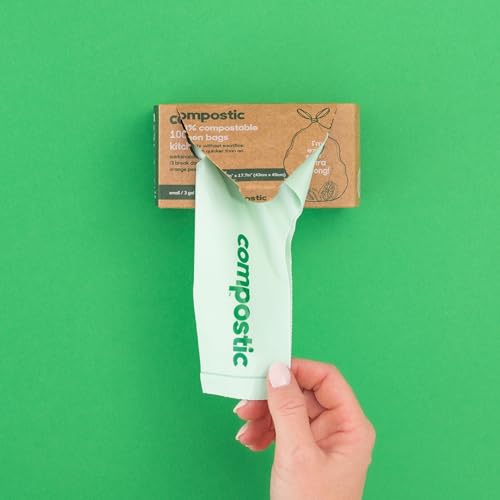 Compostic Compost Bags - 100% Compostable, Extra Strong, Non-Toxic, 3 Gallon - 100 Count