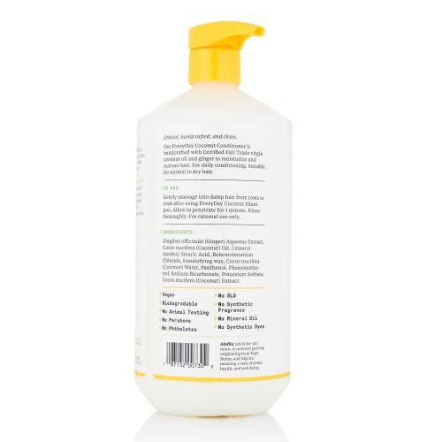 Alaffia EveryDay Coconut Conditioner - Ultra Hydrating, Fair Trade Coconut Oil & Ginger - 32 Fl Oz