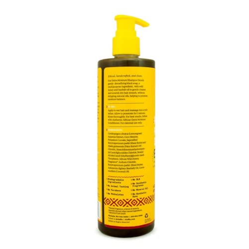 Authentic African Black Soap Shampoo - Restores Moisture, Hydrates with Honey & Oils - 12oz