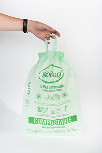 BioBag Compostable Food Scrap Bags - Drawstring, Certified Compostable, 80 Count - 1.2 Gallon