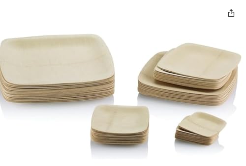 Bambu Disposable Bamboo Square Plates - Organic, Biodegradable, Heavy Duty, 11" - Pack of 25