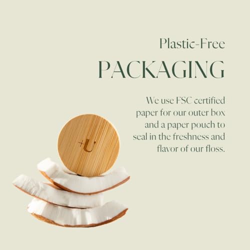 New Plus Ultra Dental Floss - Mint Flavor, 100% Recycled Nylon, Refillable Bamboo Case - 32 Yards