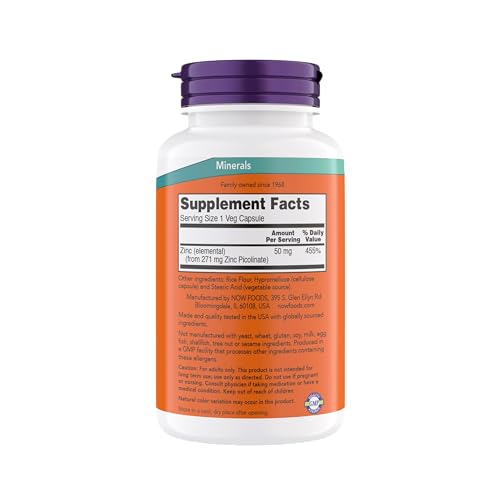 Zinc Picolinate Supplement | 50 mg, Supports Enzyme Functions, 240 Vegetarian Capsules