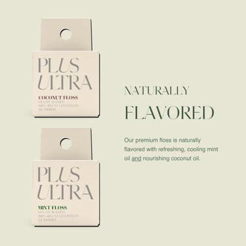 New Plus Ultra Dental Floss - Mint Flavor, 100% Recycled Nylon, Refillable Bamboo Case - 32 Yards