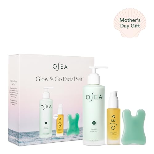 OSEA Skin Care Set - Nourishing Ocean Cleanser, Illuminating Face Oil, Gua Sha Tool - 7oz