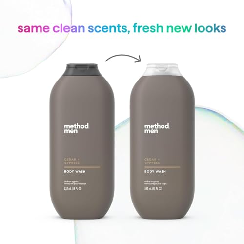 Method Men Body Wash - Plant-Based Cleansers, Paraben & Phthalate Free, Cedar + Cypress - 18oz