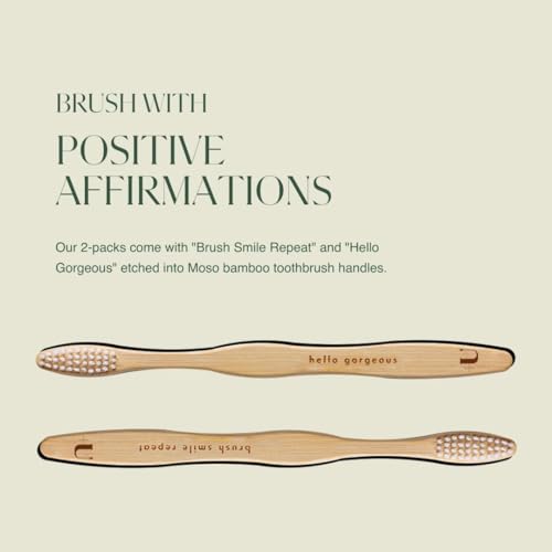 Plus Ultra Bamboo Toothbrush 2-Pack - Dentist Approved, Soft Bristles, Affirmation Handles