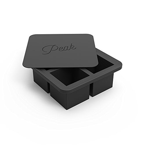 W&P Peak Silicone Ice Tray - BPA-Free, Easy Release, Freshness Lid - Charcoal, 4 Large Cubes