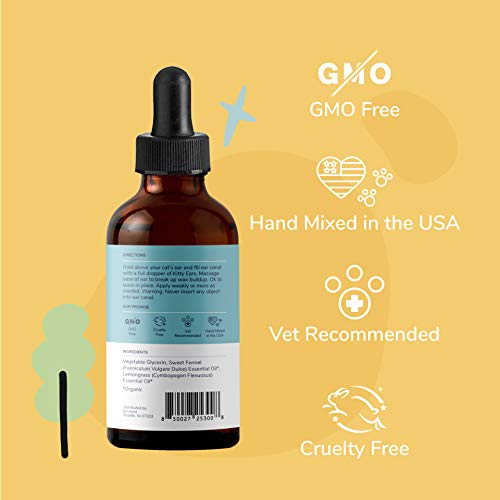 kin+kind Cat Ear Cleaner - Eliminates Wax & Odor with Natural Ingredients - 4oz