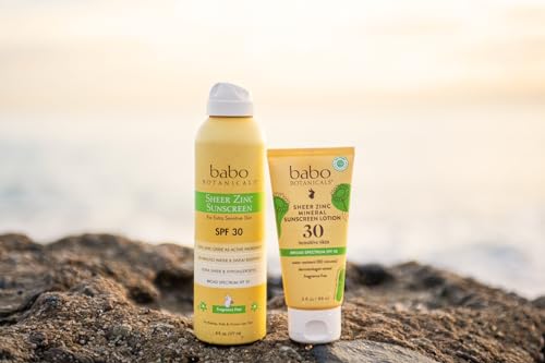 Babo Botanicals Zinc Sunscreen Lotion SPF 30 - Non-Greasy, Water-Resistant, Fragrance-Free - 3 Fl Oz