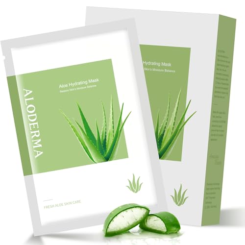 Aloderma Hydrating Face Masks - Deep Hydration with Organic Aloe Vera & Hyaluronic Acid - 5 Pack