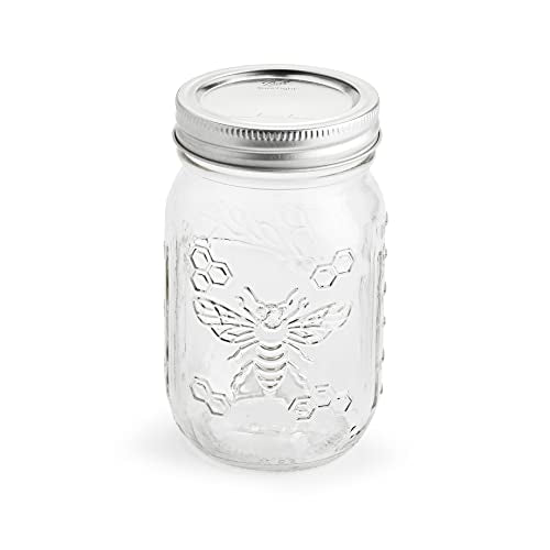 Ball Honeybee Keepsake Mason Jars - BPA-Free, Embossed Design, 16 Oz, Set of 6