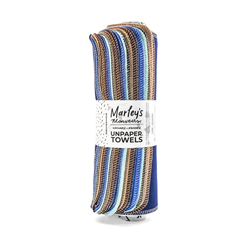 Marley's Monsters UNpaper Towels - Washable, Durable Cotton Towels, 24 Count Roll - Arctic