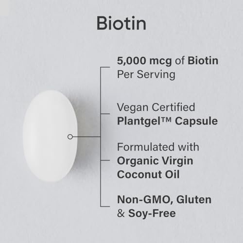 Sports Research Vegan Biotin 5000mcg - Supports Healthier Hair & Skin, Non-GMO - 120 Softgels