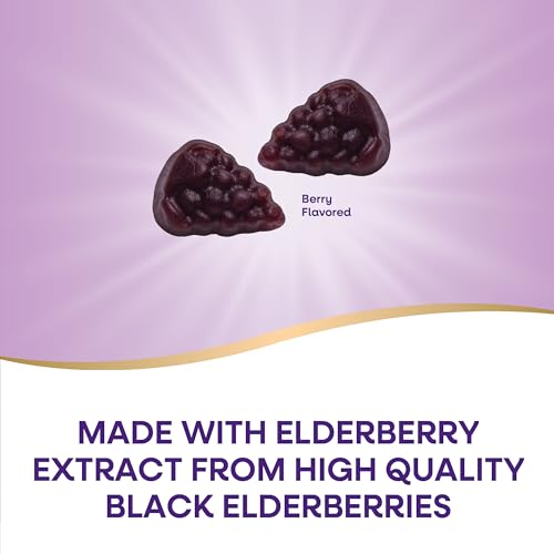 Nature's Way Sambucus Elderberry Gummies - Immune Support with Vitamin C, D3, Zinc - 60 Count