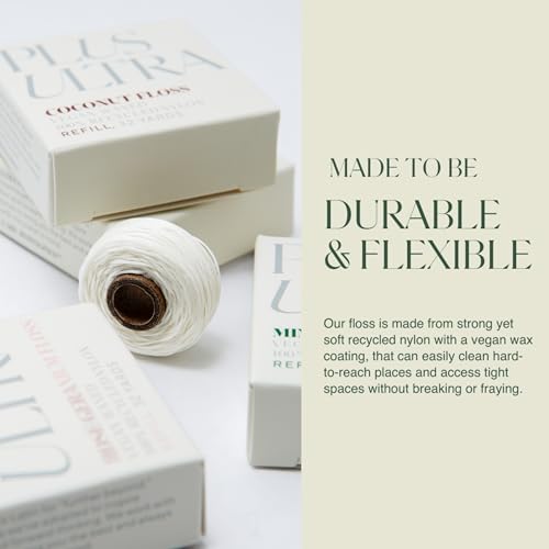 Plus Ultra Dental Floss Refill - Mint Flavor, 100% Recycled Nylon, Vegan Wax, 32 Yards