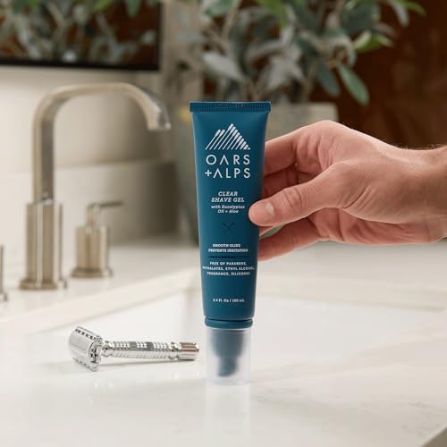 Oars + Alps Men's Clear Shave Gel - Hydrating, Dermatologist Tested with Aloe & Eucalyptus - 3.4 Oz