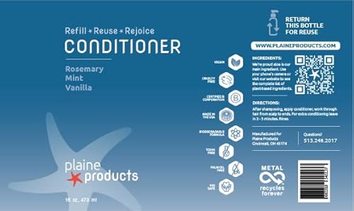 Plaine Products Conditioner - Natural, Vegan, Sulfate & Paraben Free - Rosemary Mint Vanilla, 16oz