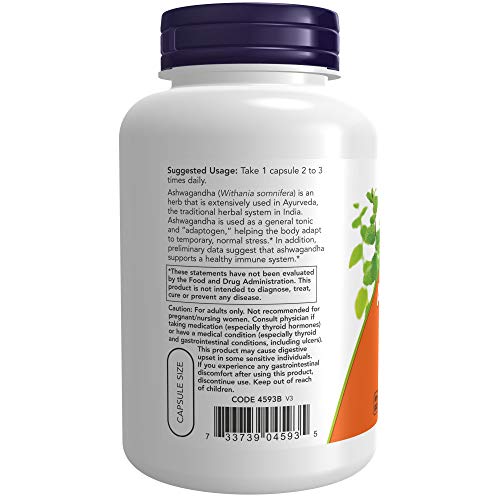 NOW Foods Ashwagandha Extract - Supports Stress Relief, Immune Health, Vegan - 450mg, 180 Capsules
