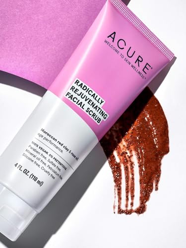 Acure Radically Rejuvenating Facial Scrub - Mild Exfoliation, Hydrating Rose Oil - 4 Fl Oz