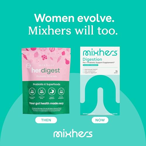 Mixhers Digestion Probiotic - Supports Gut Health & Metabolism, Plant-Based - 15 Packets