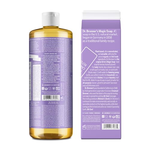 Dr. Bronner's Body Soap - Organic & Fair Trade Ingredients, 82% Less Plastic - Lavender, 32oz
