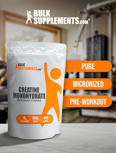 BulkSupplements Creatine Monohydrate Powder - 5g Per Serving, Micronized & Gluten Free - 500g
