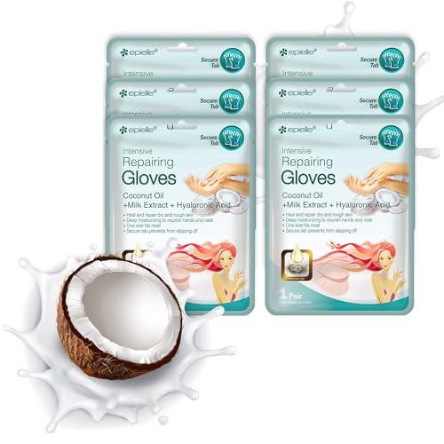 Epielle Moisturizing Gloves - Deep Hydration & Repair with Coconut Oil, 6 Pack