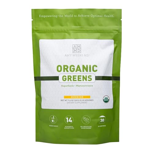 Dr. Amy Myers Organic Greens Powder - Nutrient-Dense Superfood Blend, Non-GMO, 270g