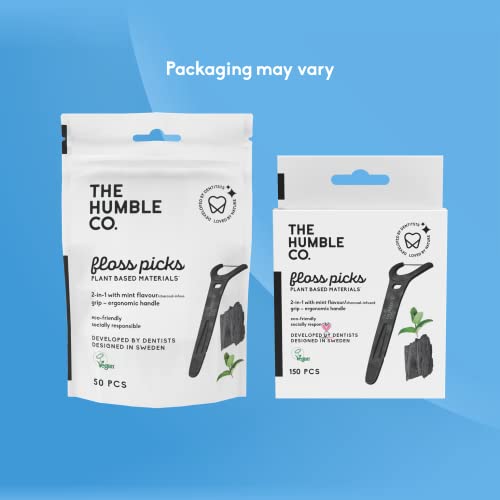 The Humble Co. Floss Picks - Plant-Based, Grip Handle for Dental Hygiene, 200 Count - Charcoal