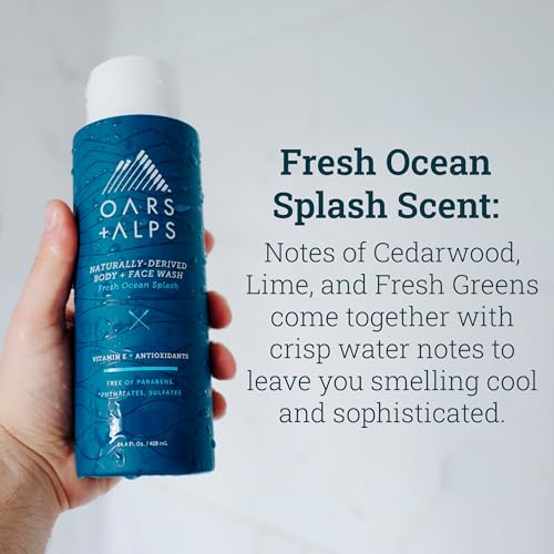Oars + Alps Men's Body Wash - Hydrating Vitamin E & Antioxidants, Fresh Ocean Splash - 2 Pack