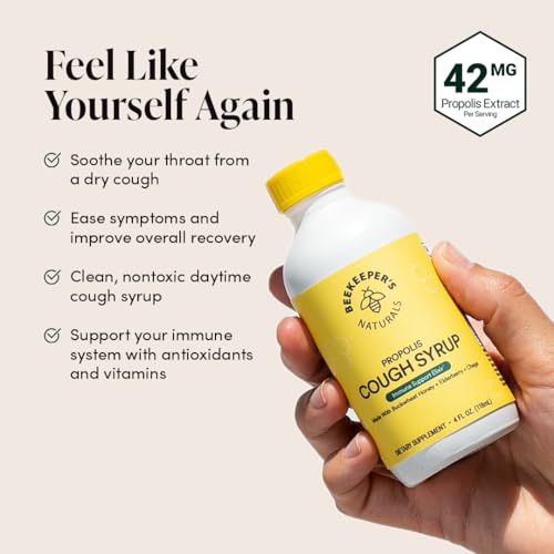 Beekeeper's Naturals Cough Syrup - Immune Support & Throat Relief with Elderberry, 4 oz