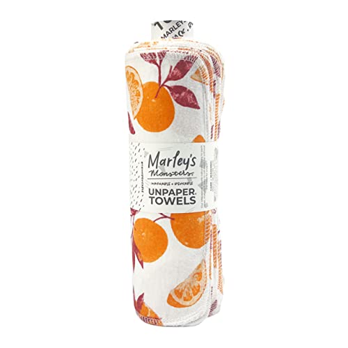 Marley's Monsters UNpaper Towels - 24 Reusable Cotton Towels, Durable & Absorbent - Vintage Oranges