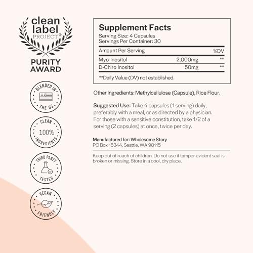 Wholesome Story Inositol Supplement - Hormonal Balance & Ovarian Support, Vegan - 30-Day Supply