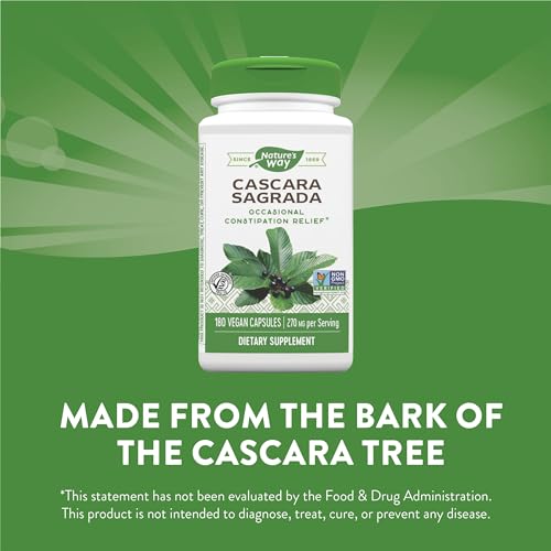 Nature's Way Cascara Sagrada Bark - Occasional Constipation Relief, Vegan, Non-GMO - 180 Capsules