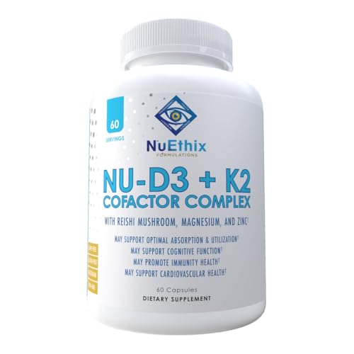 NuEthix Formulations NU-D3 + K2 - Supports Strong Bones & Energy, with Magnesium & Zinc - 60ct