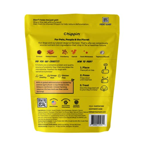 Chippin Dog Treat - Hypoallergenic Cricket & Sweet Potato, Supports Gut Health - 5oz