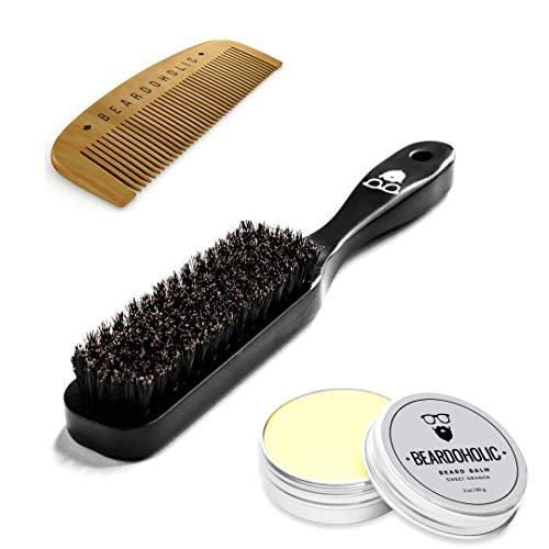 Beardoholic Beard Grooming Set - Tames Stray Hairs, Hypoallergenic, Orange Scent - 2oz Balm