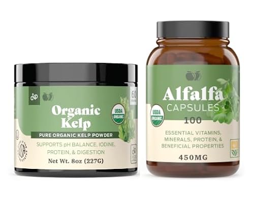 Complete Natural Products Kelp & Alfalfa Bundle - Supports Thyroid & Digestion - 8oz & 100 Caps