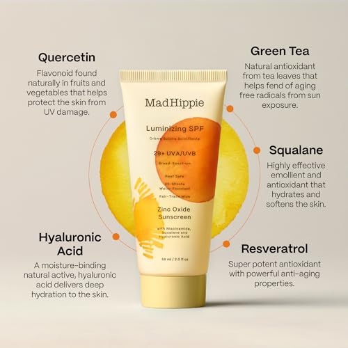 Mad Hippie Luminizing Facial Sunscreen - SPF 29 Daily Serum, Zinc Oxide, Water Resistant - 2oz